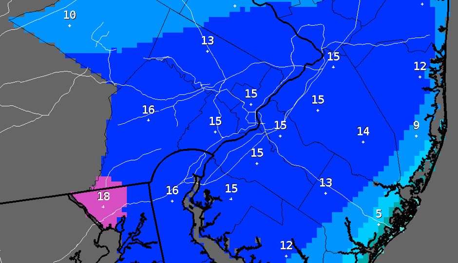 Forecast map - Philadelphia snowfall - National Weather Service