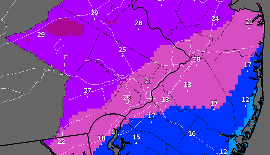 Snowfall - Philadelphia - Mt. Holly - forecast map