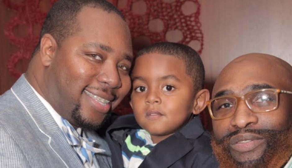 Jason Henderson-Strong (left) with his partner Anthony and their son, Marcelino. 