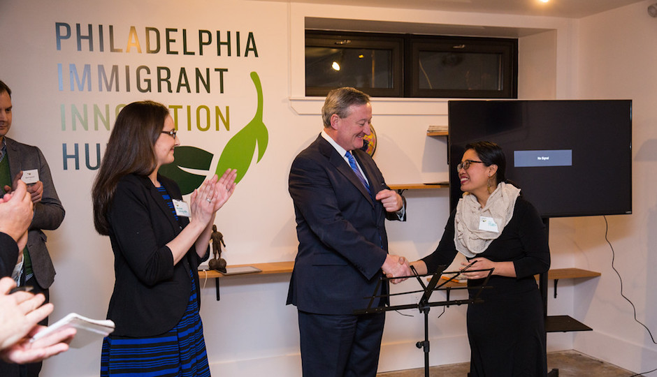 Mayor Jim Kenney attended the formal opening of the Philadelphia Immigrant Innovation Hub on Feb. [tk]. Photo | Brian James