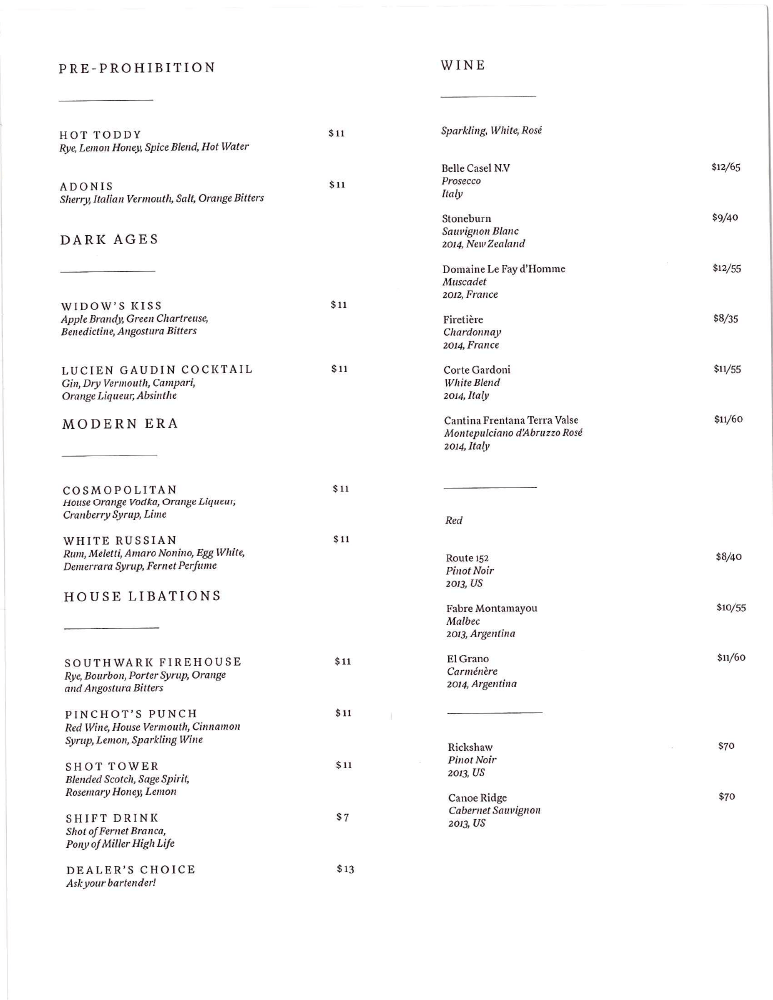 southwark cocktails menu