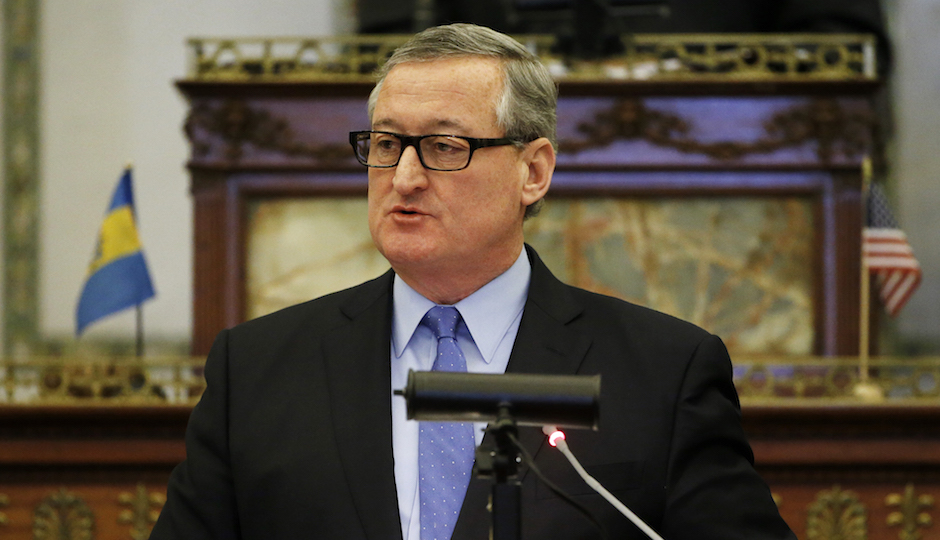 Mayor Jim Kenney delivers his budget address to city council Thursday, March 3, 2016, at City Hall in Philadelphia. Kenney is expected to ask for a soda tax to help fund several new initiatives including universal pre-K in his first budget address to city council. (AP Photo/Matt Rourke)