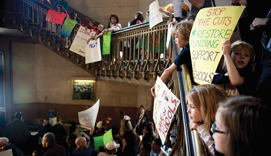 Schoolkids appeal for more funding at City Hall. | Photo courtesy of Bastiaan Slabbers.