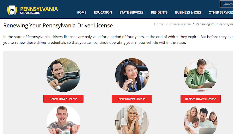 A screenshot of the website that you'd probably think you can use to renew your Pennsylvania driver's license. Looks like the real thing, doesn't it?