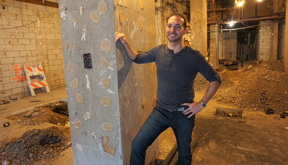 Owner Teddy Sourias in what will become Cinder, a tart beer and cider bar on Locust Street.
