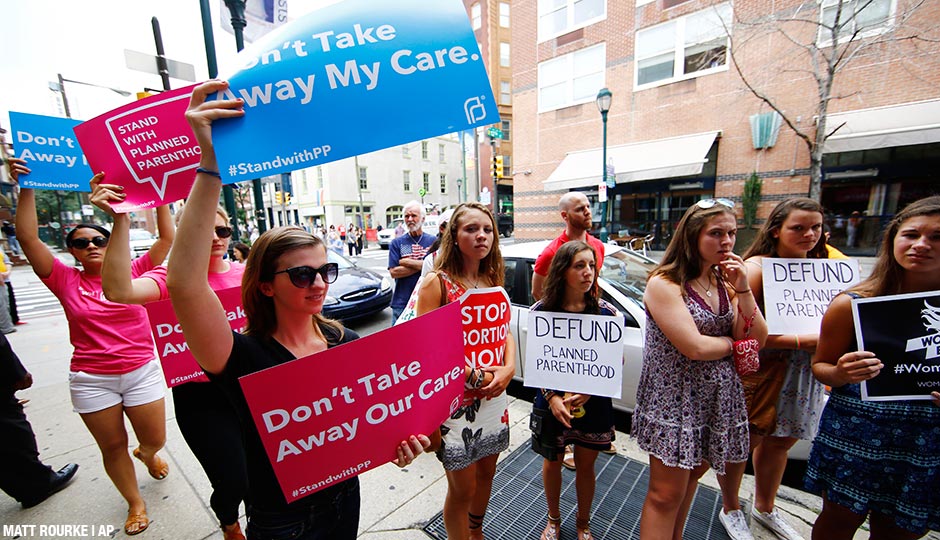 Opponents and supporters of Planned Parenthood demonstrate Tuesday, July 28, 2015, in Philadelphia. 