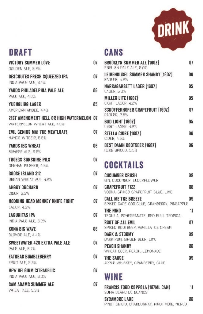 Independence Beer Garden Drink List