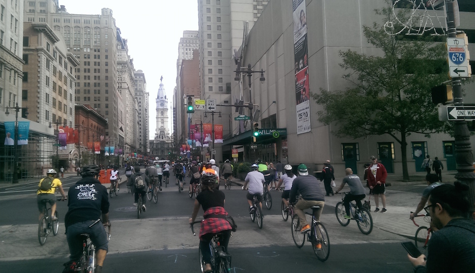 Cyclists take to the streets during the “Pope Ride” Saturday. | Photo by Jesse Delaney