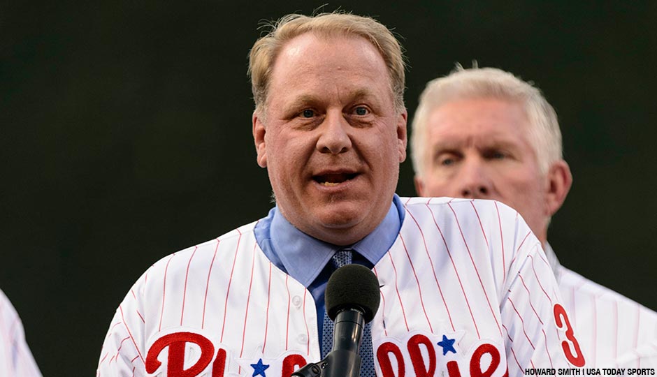 Curt Schilling during his Wall of Fame induction at Citizens Bank Park on August 2, 2013.