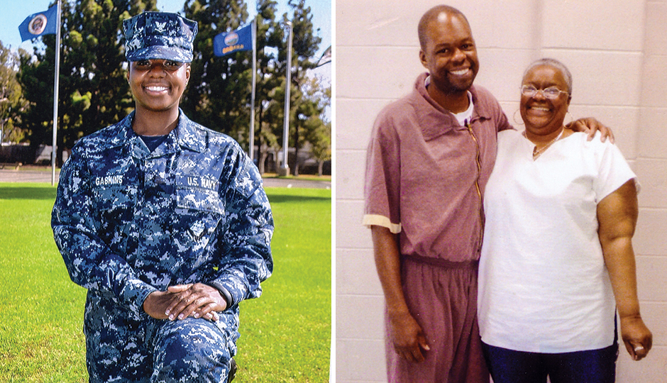 From left, Onia Gaskins in her Navy uniform; LaFaye with his mother, Myra Gaskins. | Photographs courtesy of LaFaye Gaskins