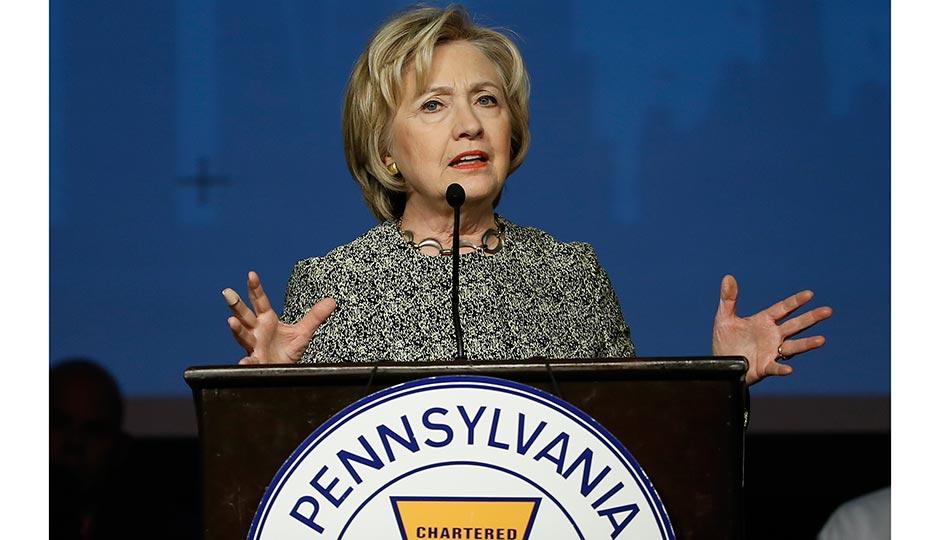 Hillary Clinton speaks Wednesday, April 6, 2016, at the Pennsylvania AFL-CIO Convention in Philadelphia. Photo | Matt Rourke, AP