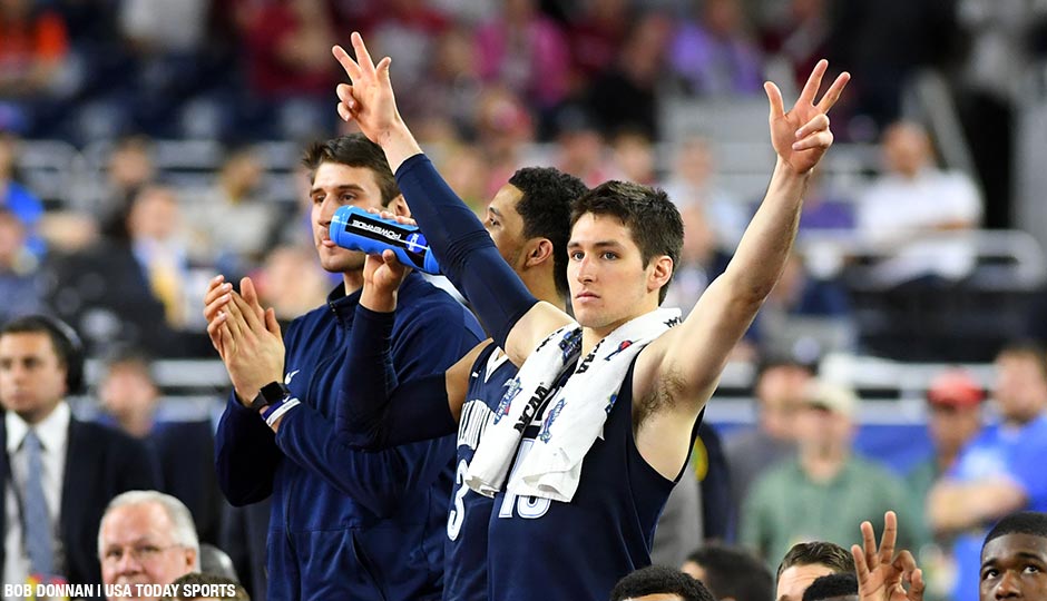 Villanova Wildcats guard Ryan Arcidiacono (15) reacts during the second half against the Oklahoma Sooners in the 2016 NCAA Men's Division I Championship semi-final game at NRG Stadium. 
