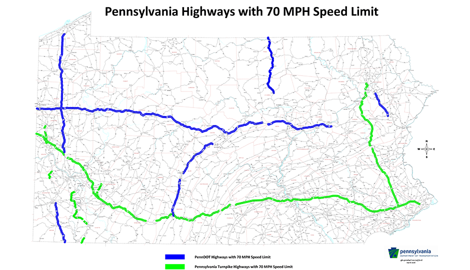 70 mph map - Pennsylvania