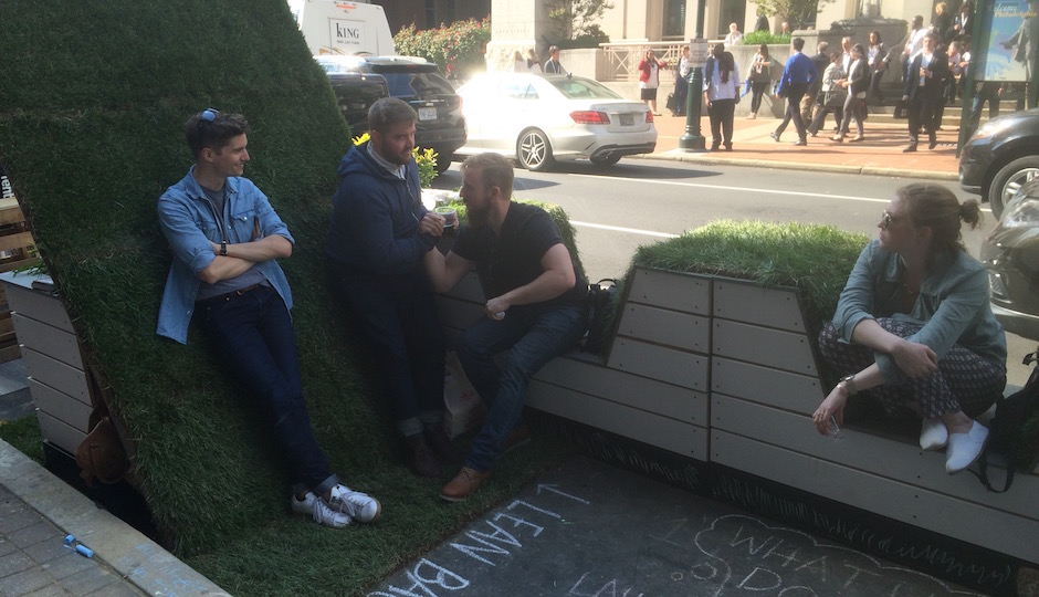 "Lean back," the chalk instruction advised visitors to At Media's Jury Award-winning parklet. And they did. |Photos: Sandy Smith