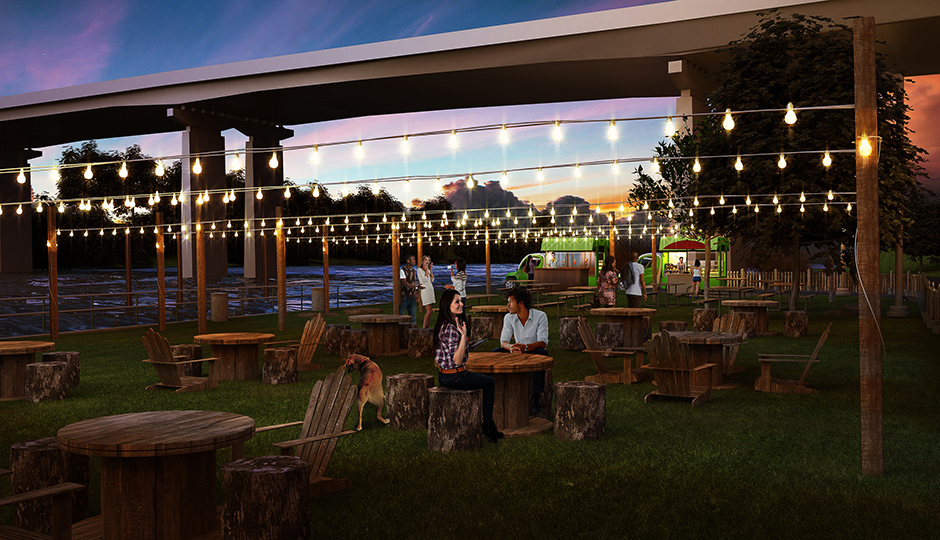 Rendering of Parks on Tap on the Schuylkill Banks at the Walnut Street Bridge