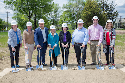 The ceremonial groundbreaking crew, from left to right: Chalfont Borough Council member Marilyn Jacobson, Chalfont Borough Council Vice President John Abbot, Vice President, J. G. Petrucci Founder and President Jim Petrucci, Rosalin Petrucci of J.G. Petrucci Company, Chalfont Mayor Marilyn Becker, Chalfont Borough Council President John Engel, State Sen. Chuck McIlhinney and State Rep. Kathy Watson. | Photo: Courtesy J.G. Petrucci Company