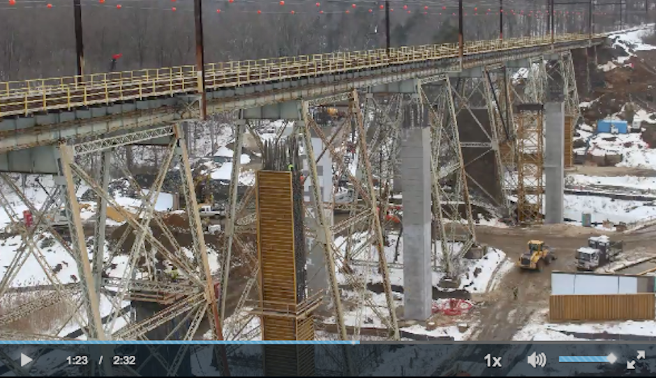 Where things stood on the Crum Creek Viaduct this past winter, about halfway through the video. | Screen shot of video from SEPTA Crum Creek Viaduct website