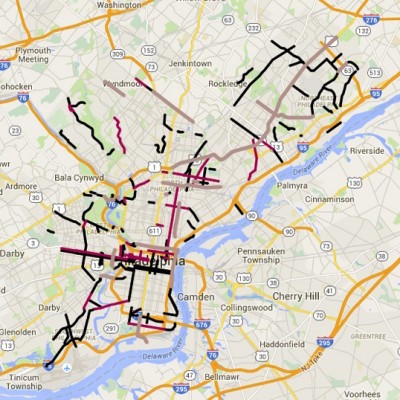 This map shows the city streets where the Bicycle Coalition is advocating for improved bike infrastructure ranging from buffered to protected lanes.