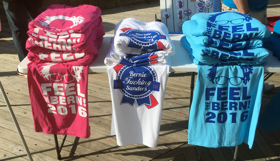 'Feel the Bern' and 'Bernie Fucking Sanders' shirts