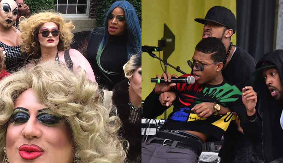 Left: Some of the Philly drag queens who performed at the ADL event strike a pose, as they are wont to do (photo via Facebook). Right: Rapper Yazz the Greatest at the event (Photo via Hugh E Dillon).
