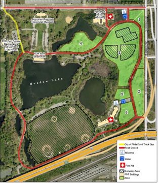 A map of FDR park outlining the restrictions in place for the DNC
