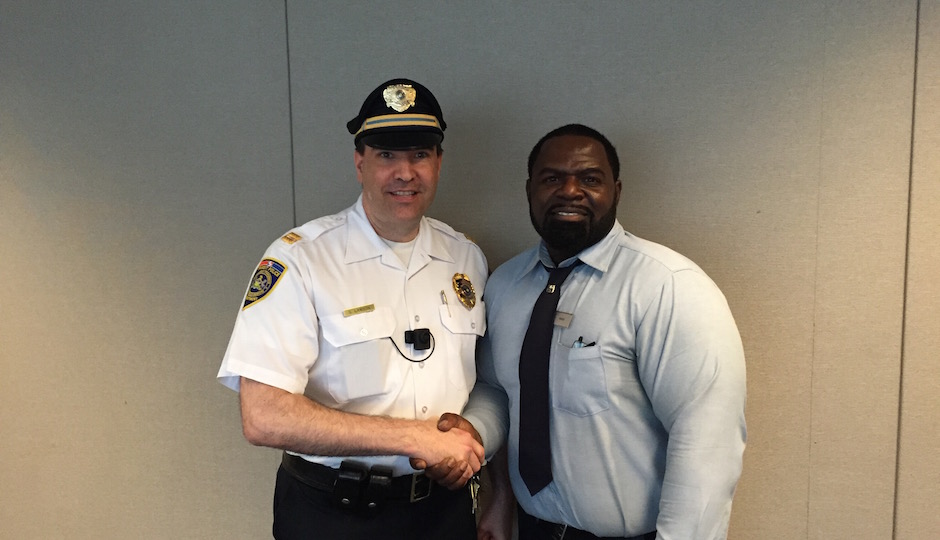Captain Charles Lawson of the SEPTA police, left, with bus driver Charles Arterbury.