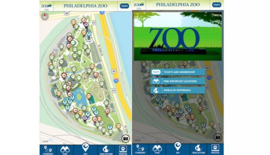The interface of new Philadelphia Zoo app, Zoo360insider. 