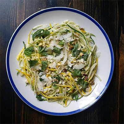 Local Zucchini Salad with fiore sardo cheese and pistacchios with a lemon vinaigrette