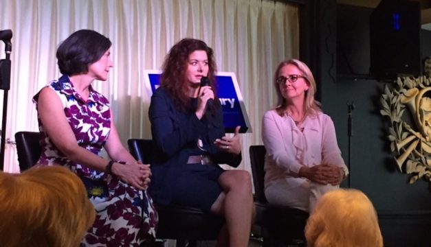 Actress Debra Messing joined a panel discussion in support of Hillary Clinton in Glenside on Wednesday.