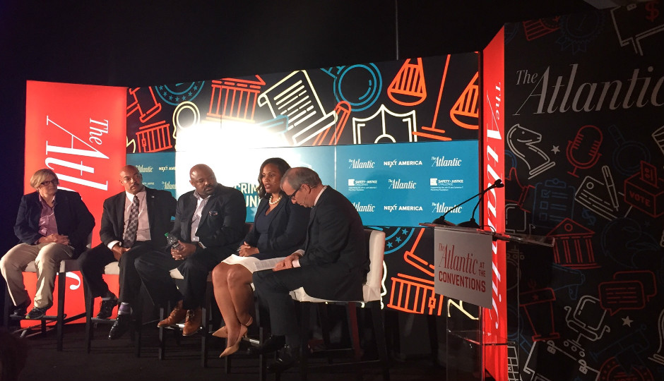 The Atlantic panel on criminal justice reform included (left to right) Anne Morrison Piehl, District Attorney Seth Williams, WIlliam Cobb, Keir Bradford-Grey and moderator Ron Brownstein.