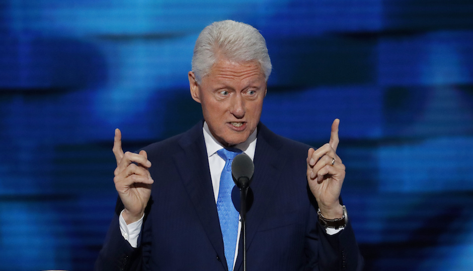 Bill Clinton delivers his keynote address of the second night of the Democratic National Convention at the Wells Fargo Center