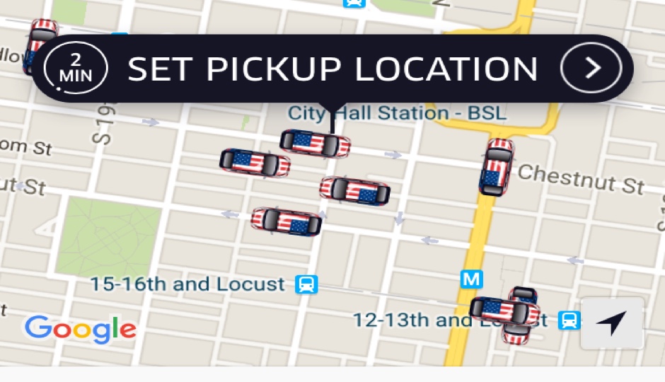 Uber app display during DNC in Philadelphia. 