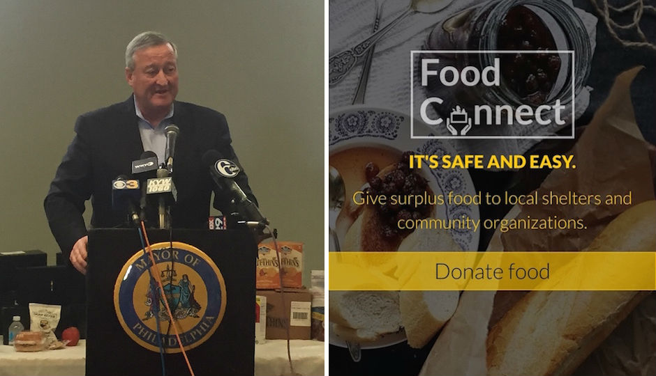 Mayor Jim Kenney and a screenshot of what the new Food Connect app looks like.