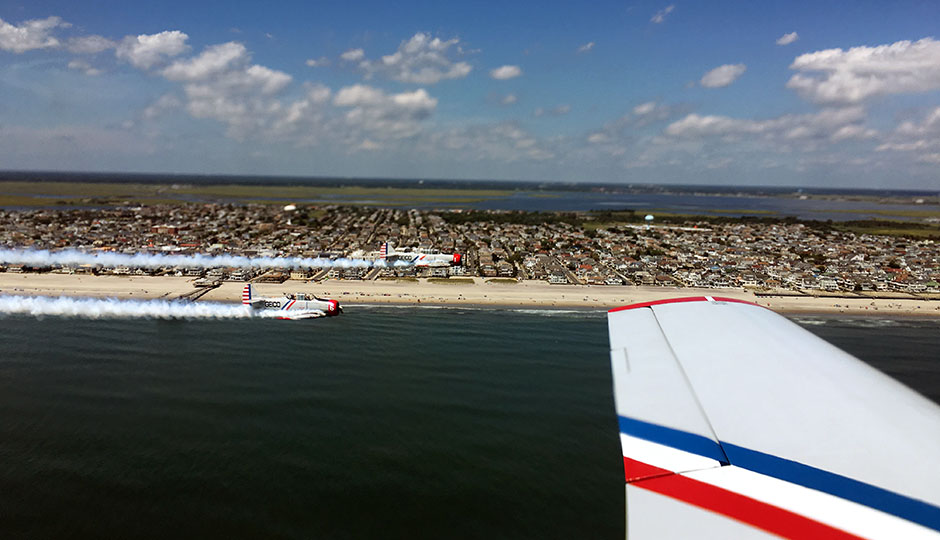 View of the New Jersey beach and Atlantic Ocean from a GEICO Skytypers plane