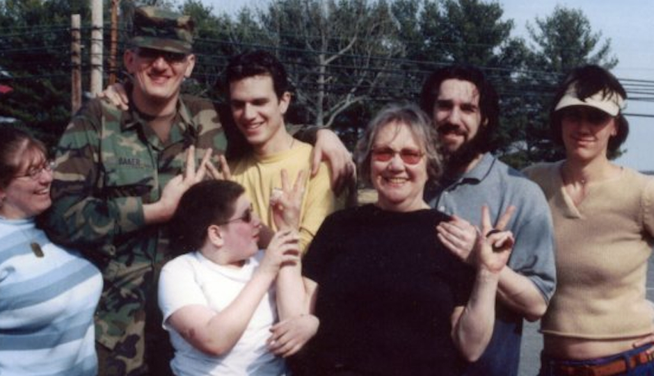 Gold Star mom Celeste Zappala (third from right) poses with family, including her son Sherwood Baker, who was killed in Iraq in April 2004, the month after this photo was taken.