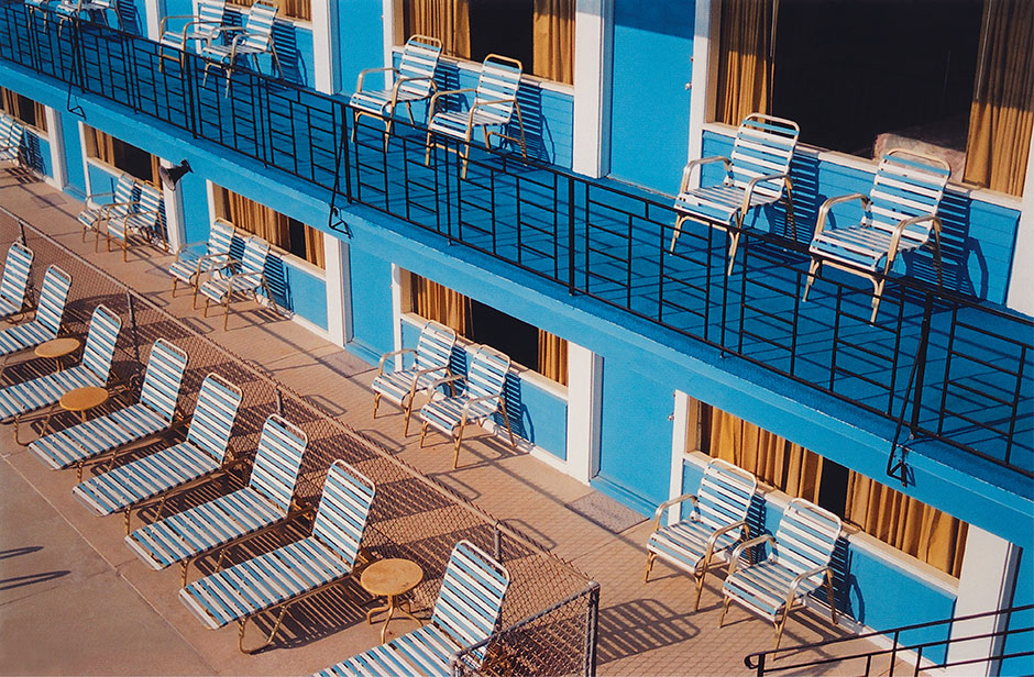 The Blue Marlin Motel in Wildwood Crest -- blue beach chairs and blue walls