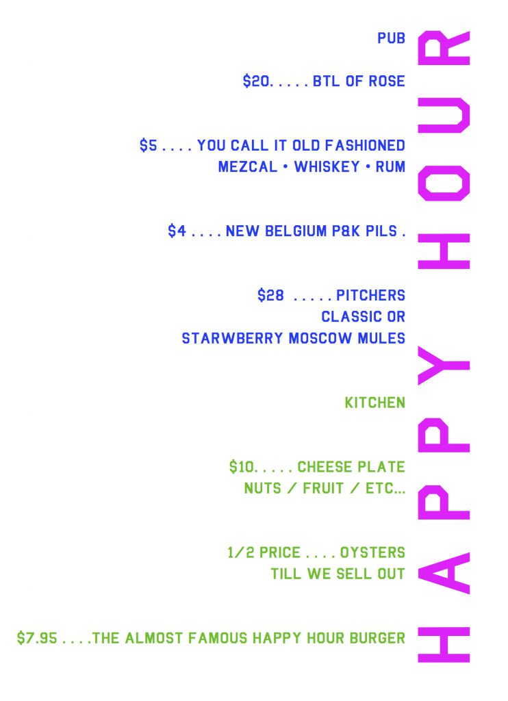 pub and kitchen happy hour menu