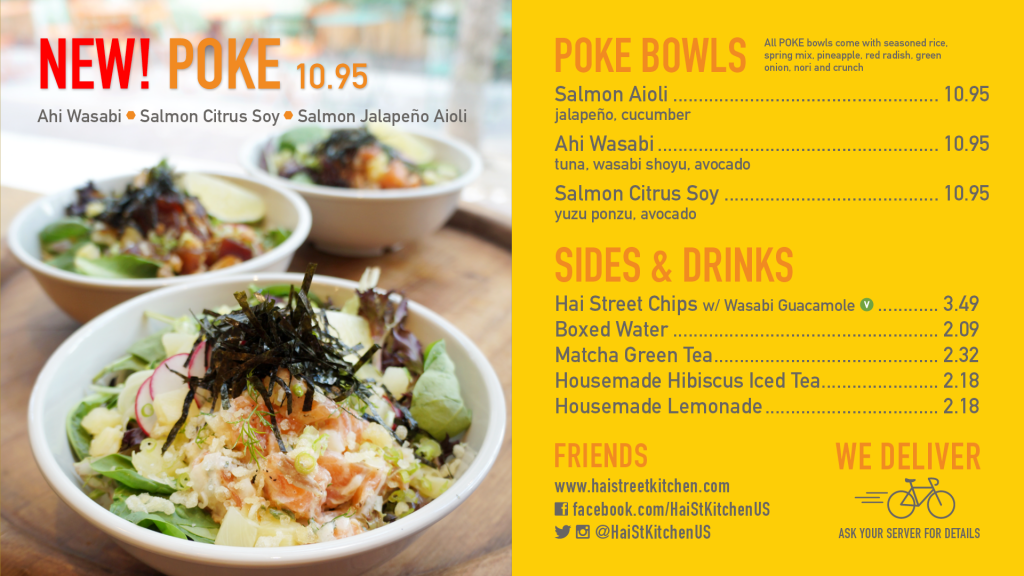Poke menu at Hai Street Kitchen