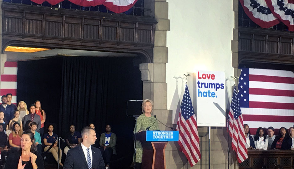 Hillary Clinton speaking at Temple University