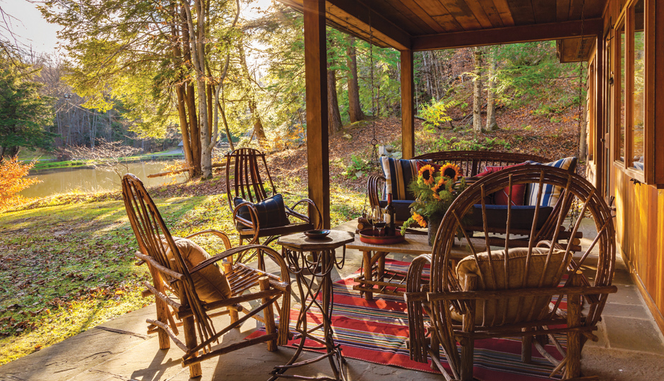 The porch at John's Cabin at Glendorn | Photo by Sargent Photography