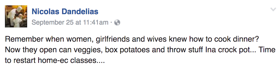 A screenshot of the chef's Facebook post.