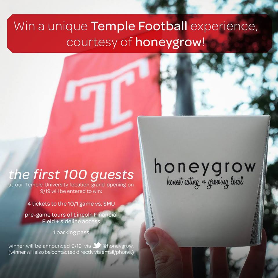 Honeygrow kicks off its Temple location with a Temple football giveaway.