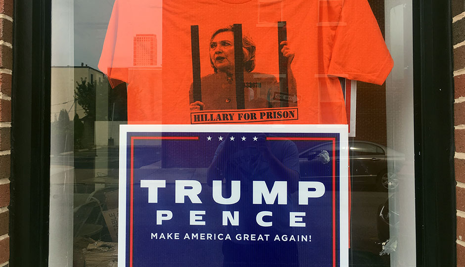 Donald Trump - with "prison for Hillary" shirt