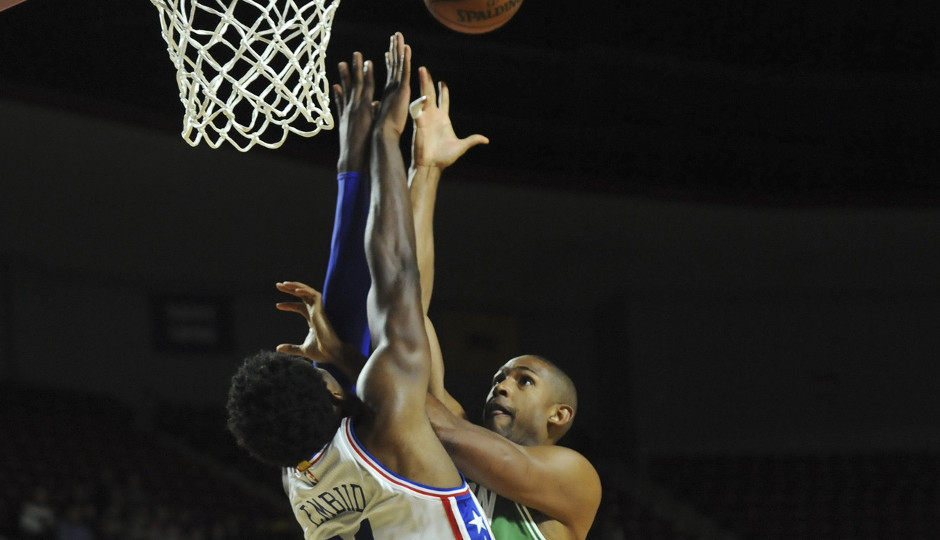 Sixers center Joel Embiid goes up for a block against Boston's Al Horford | Bob DeChiara-USA TODAY Sports 
