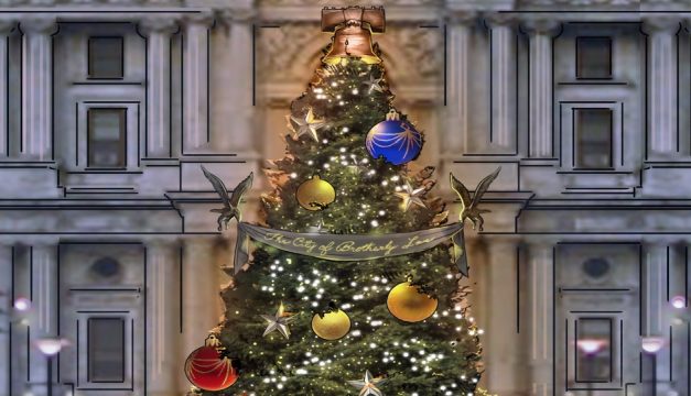 A rendering of the Philadelphia Holiday Tree at Dilworth Park. Courtesy of David Korins Design