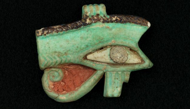  The wedjat, or Eye of Horus, was a popular protective amulet in Egypt. We derive our symbol for prescription, “Rx,” from it. This object is one of 81 magical objects featured in Magic in the Ancient World, a new exhibition at the Penn Museum. Photo courtesy of the Penn Museum 