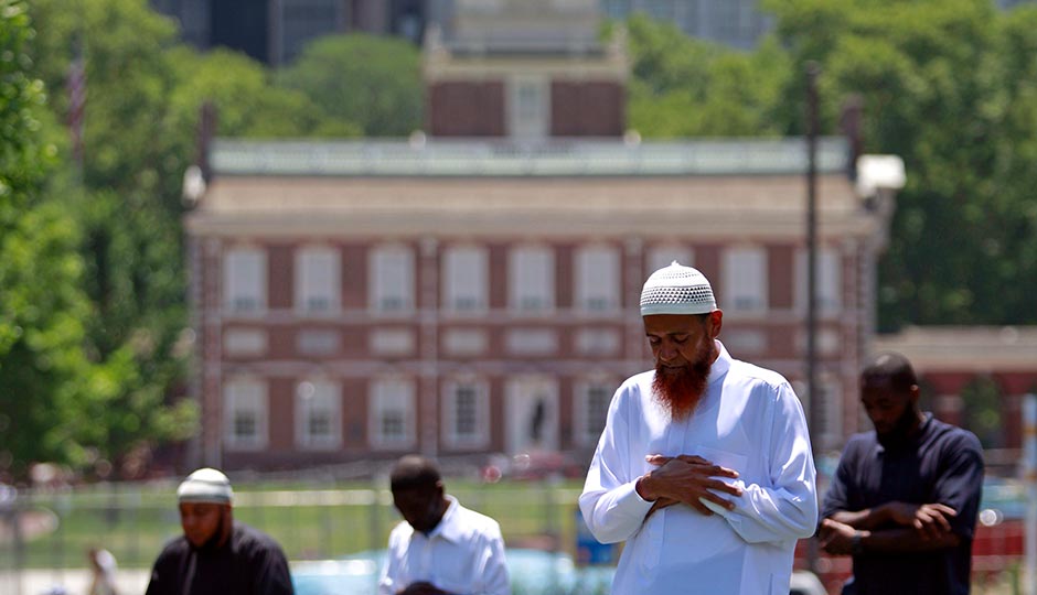File photo of Muslims praying on Independence Mall in 2010. Matt Rourke/AP