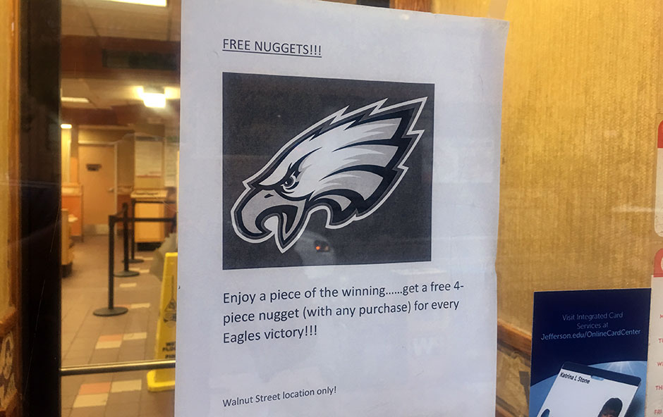 Free nuggets at 11th and Walnut Wendy's