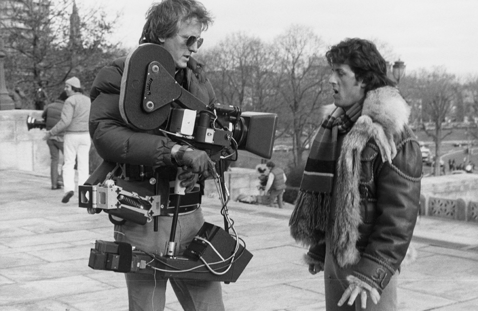 Steadicam inventor Garrett Brown and Stallone filming Rocky II in 1978.