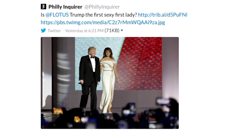 A screenshot of the Inquirer's Sunday night tweet about Melania Trump.
